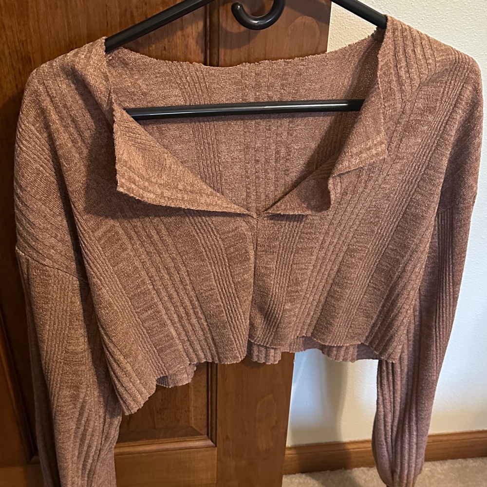 Ribbed Cropped Sweater in Brown